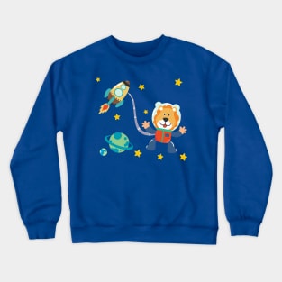 Cute little lion Astronaut in space Crewneck Sweatshirt